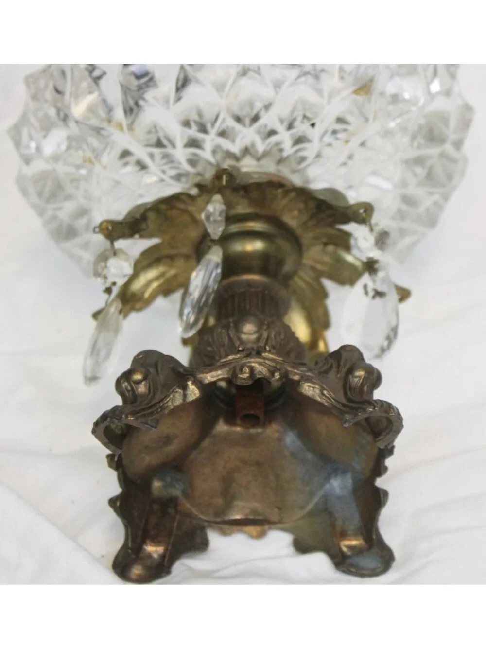 Vtg Hollywood Regency Footed Ash Tray Candy Nut Dish Compote Heavy Glass Metal